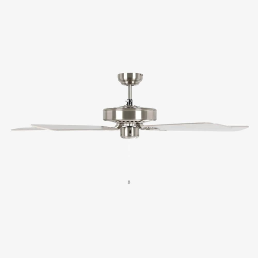 Without Light Waikiki Ceiling Fan Satin Nickel with Washed Oak Blades