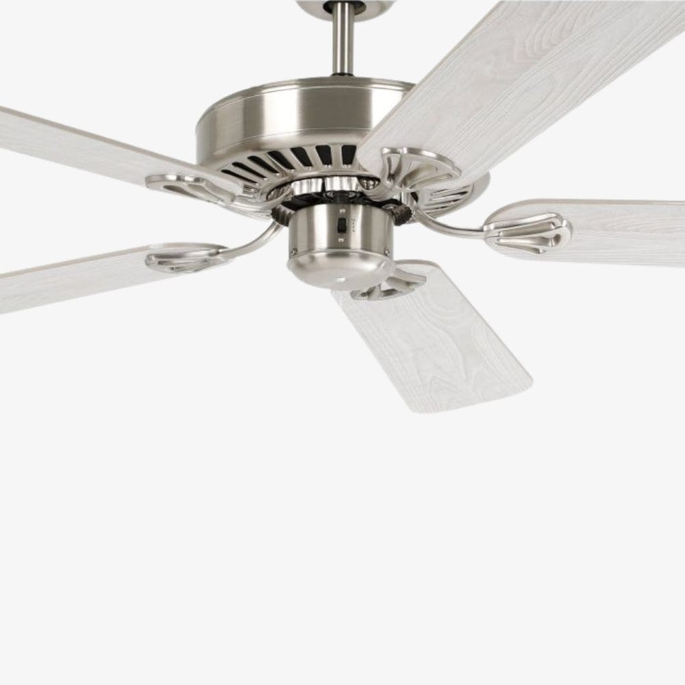 Without Light Waikiki Ceiling Fan Satin Nickel with Washed Oak Blades